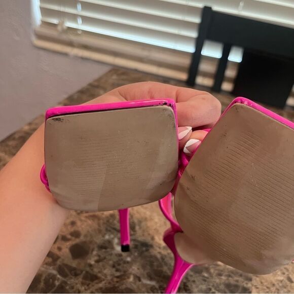 Women Stiletto Mid Heel Peep Open Toe Sandals Slip-on Size 9 Hot Pink - Picture 9 of 12